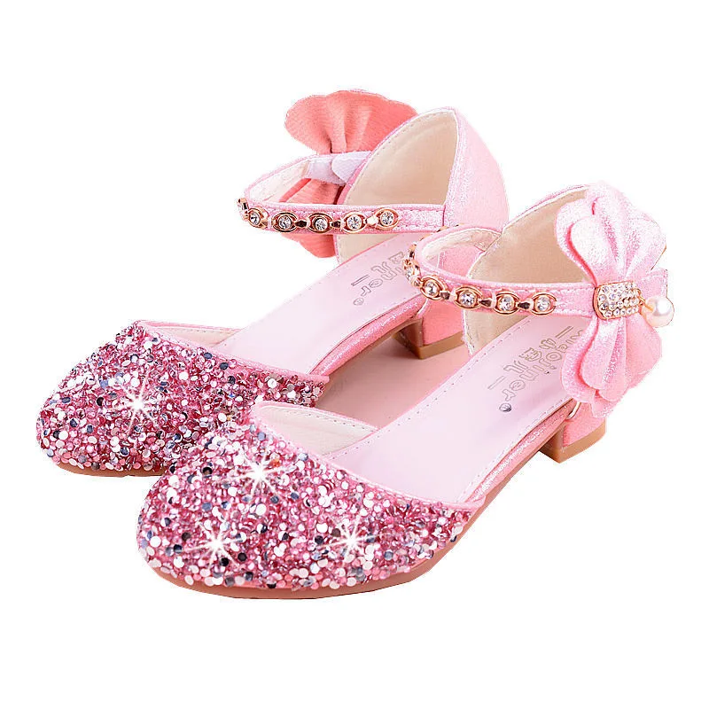 

Girl Princess Korean Version Crystal Child Dress Shoe, Pink, purple, silver
