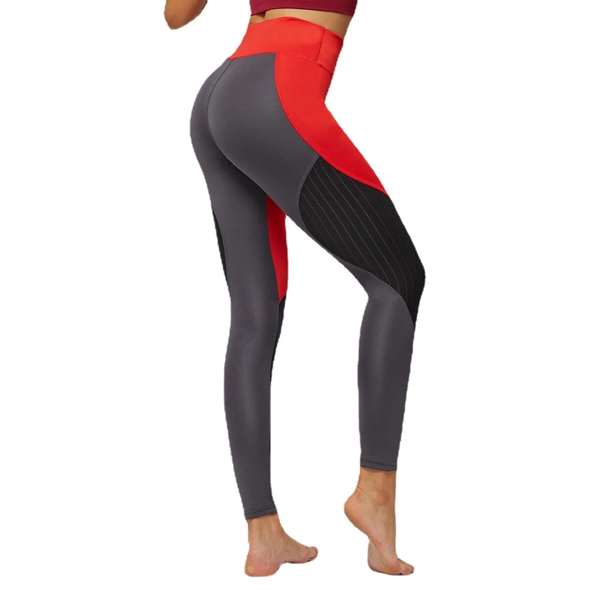 

Yoga pants female outdoor sports pants high elasticity buttocks nine-point pants high waist leggings, Red gray
