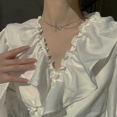 

2020 new 925 silver two layer ring link necklace