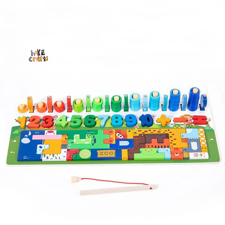 

HOYE CRAFTS 4 in 1 fishing board game number matching game wooden puzzle board