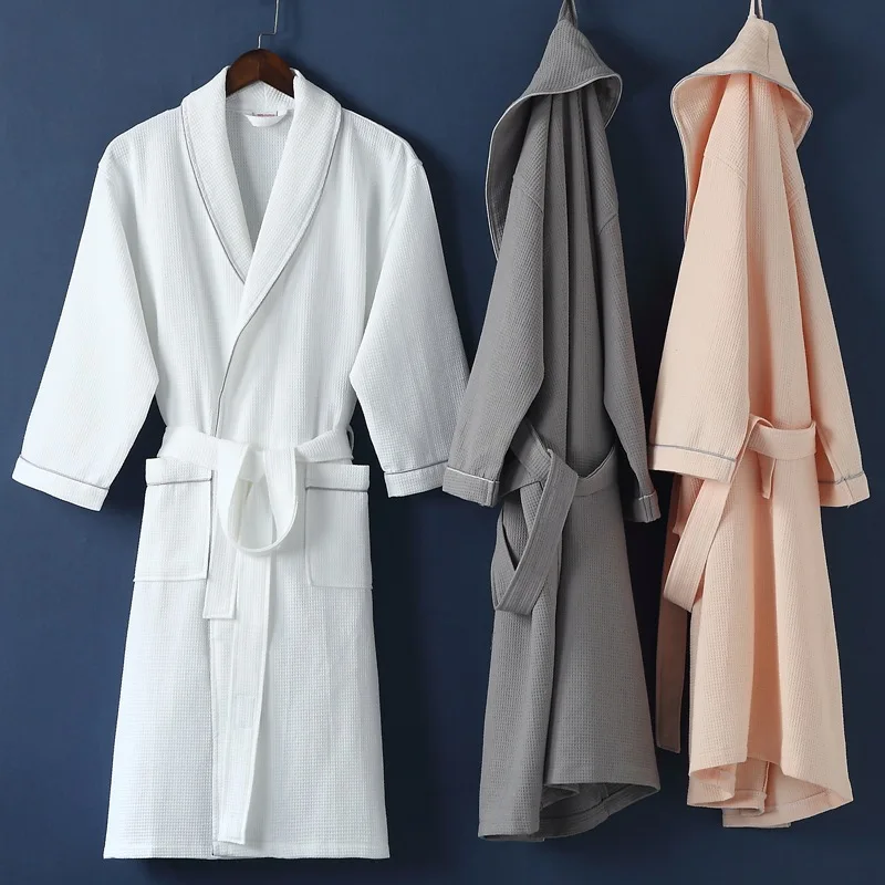 

2022 New Waffle hotel household cotton summer thin long waffle gem lattice men's and women's robes bathrobes, 6 colors