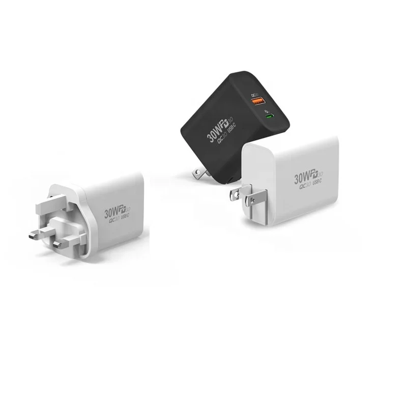 

30w dual port portable adaptive fast charging wall uk usb mobile cell phone charger for samsung fast charger, Black/white