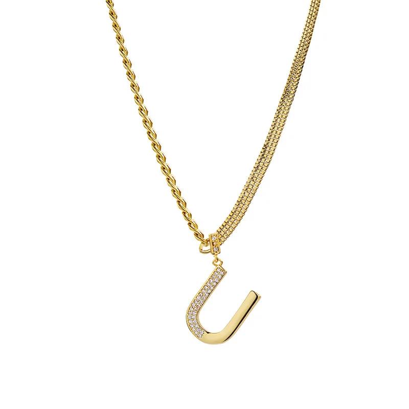 

Light Luxury Minimalist Zircon Clavicle Chain Creative Letter U Shape Pendant Necklace, As picture shows