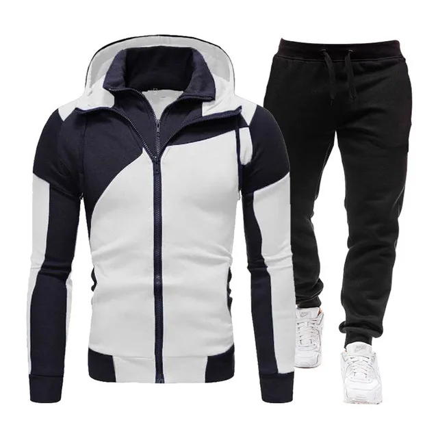 

Winter slim fit track suit patchwork color hooded custom unisex hoodie set casual jogger sport zipper up slim fit sweatsuits men