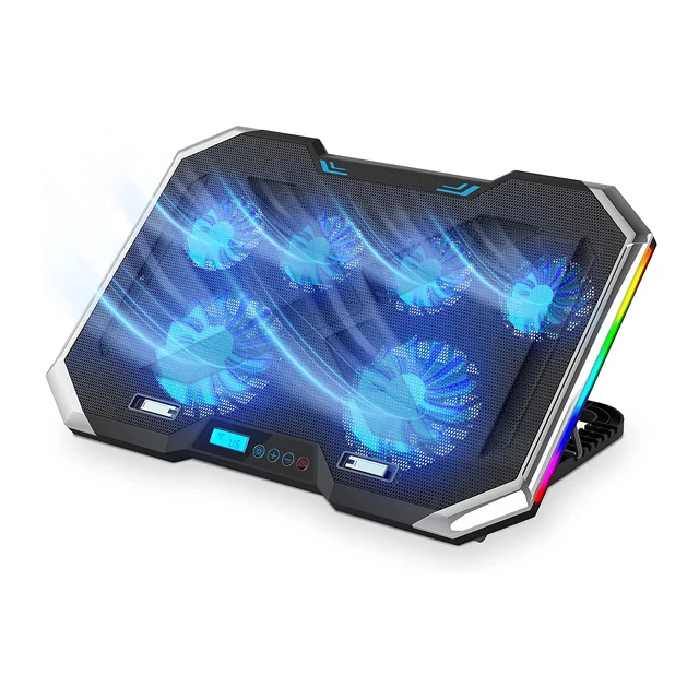 

Dual USB Ports Laptop Cooler With 6 Quiet Fans Gaming Laptop Cooling Pad Stand Adjustable Height RGB Lights, Black