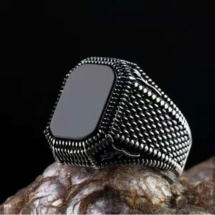 

Good Selling Fashion Finger Ring Men Vintage Ring Big Black Stone Men's Ring