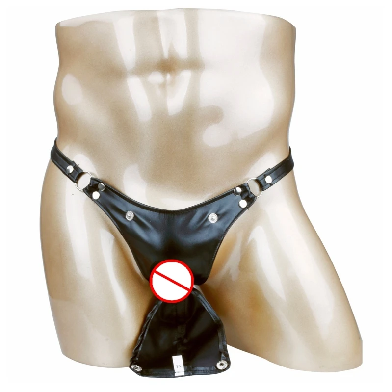 

iEFiEL Sexy Mens Gay Faux Leather T-Back Underwear Buckled Bulge Pouch Briefs G-string Shiny Wetlook Jockstrap Underpants