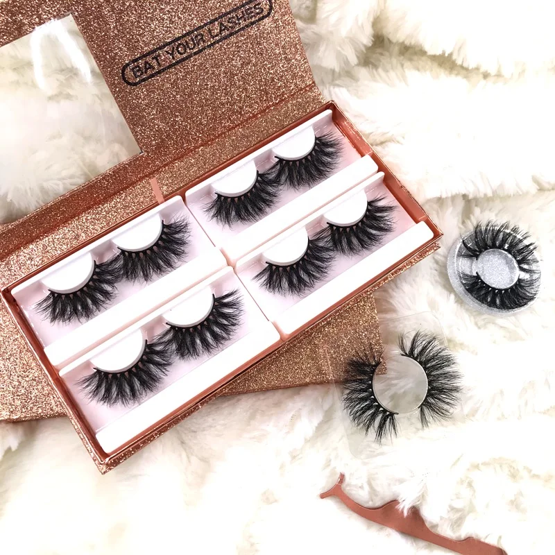 

wholesale custom lash packaging boxes natural soft 5d 3d 25mm faux mink fluffy eyelashes, Black
