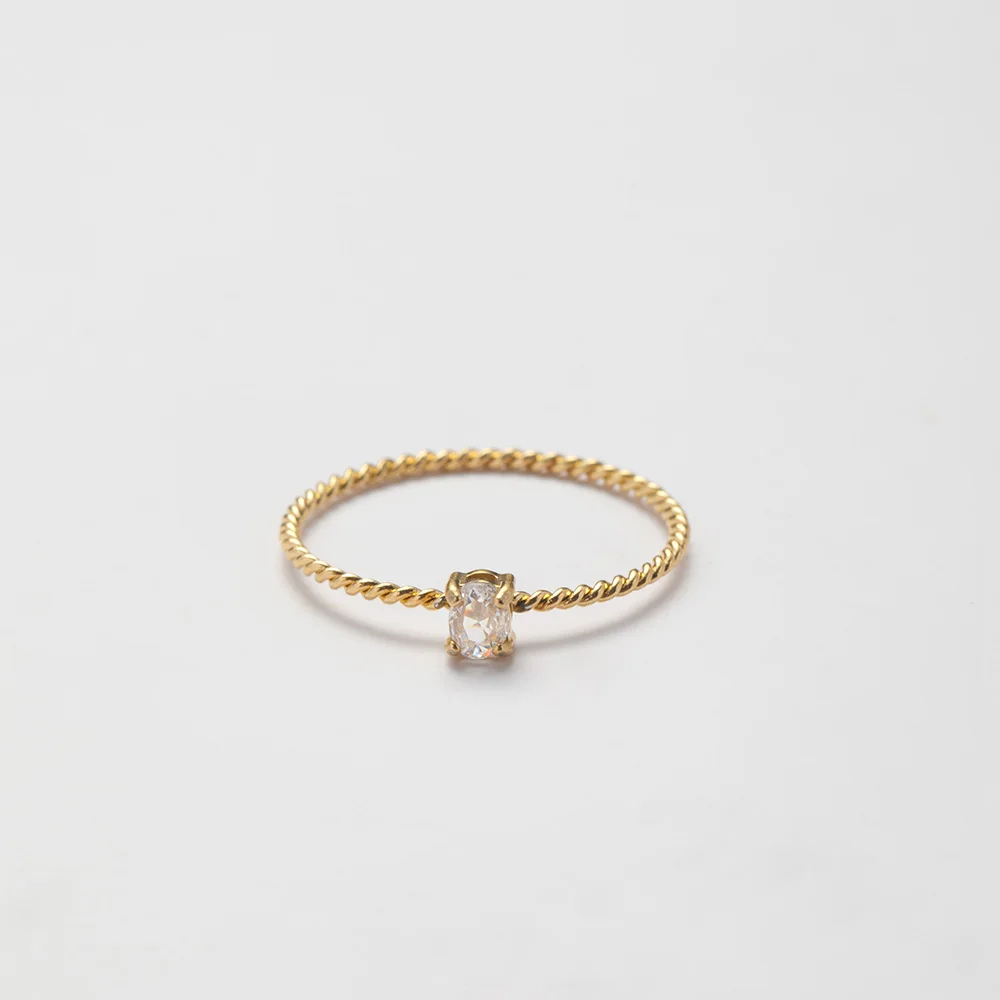 High End 18K Gold Plated Zircon Dainty Super Fine Stainless Steel 18k Gold Stackable Band Ring Hypoallergenic Jewelry YF4003