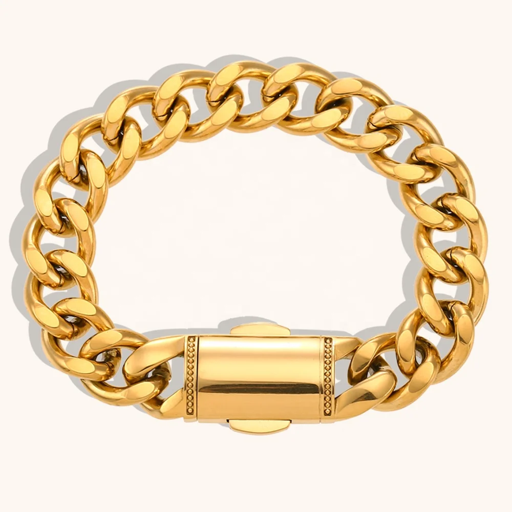 Fashion Hip Hop jewelry Stainless Steel 18K Gold Plated Waterproof Chunky Chain Bracelet For Women Men