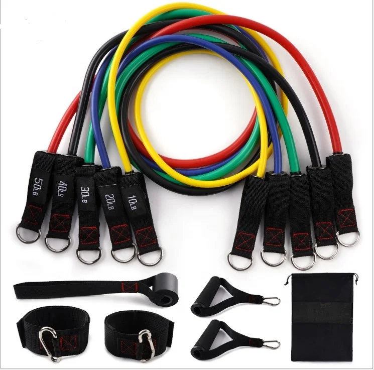 

Custom logo gym exercise heavy foot pedal 11 pice elastic loop long thick latex resistance bands set