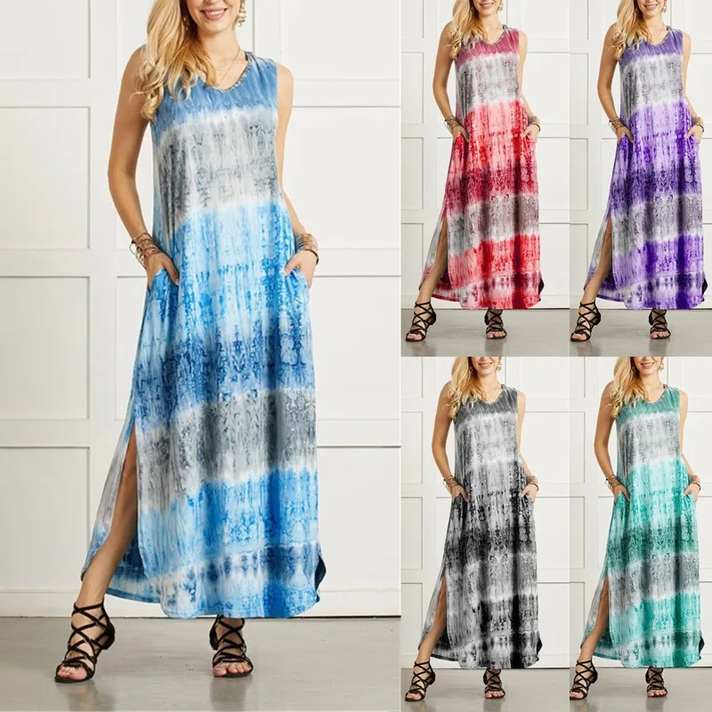 

fashion summer African dresses women wholesale boho clothing European casual summer tie dye maxi dress bohemian clothing 2021, Any color