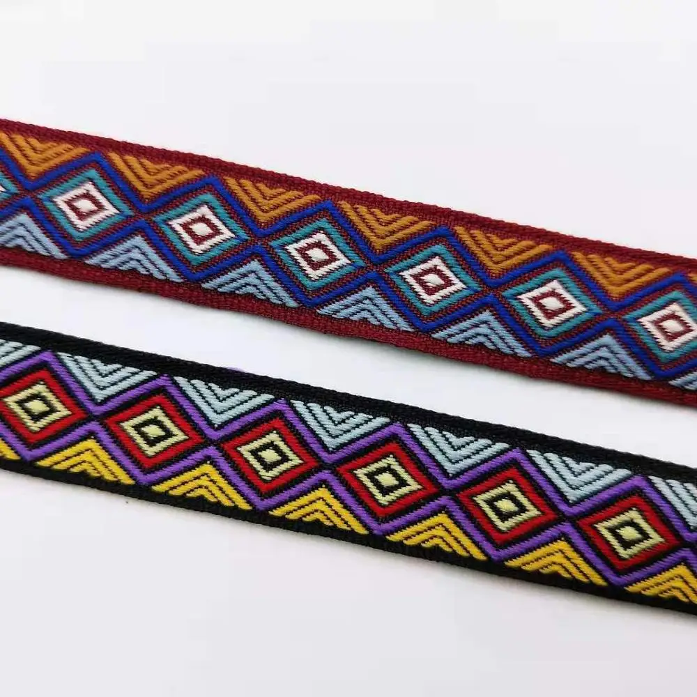 

Wholesale New Design Custom Polyester Ethnic Ribbon Jacquard Woven Tape Straps for Garment 2cm, Colors