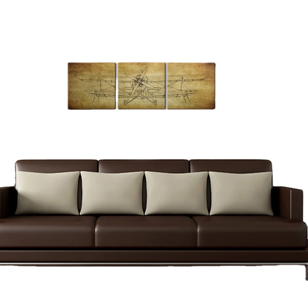 

Creative Design Brown Color Airplane Flight Picture Number Painting Canvas Art Print Unframed For Decor, Mulit-color