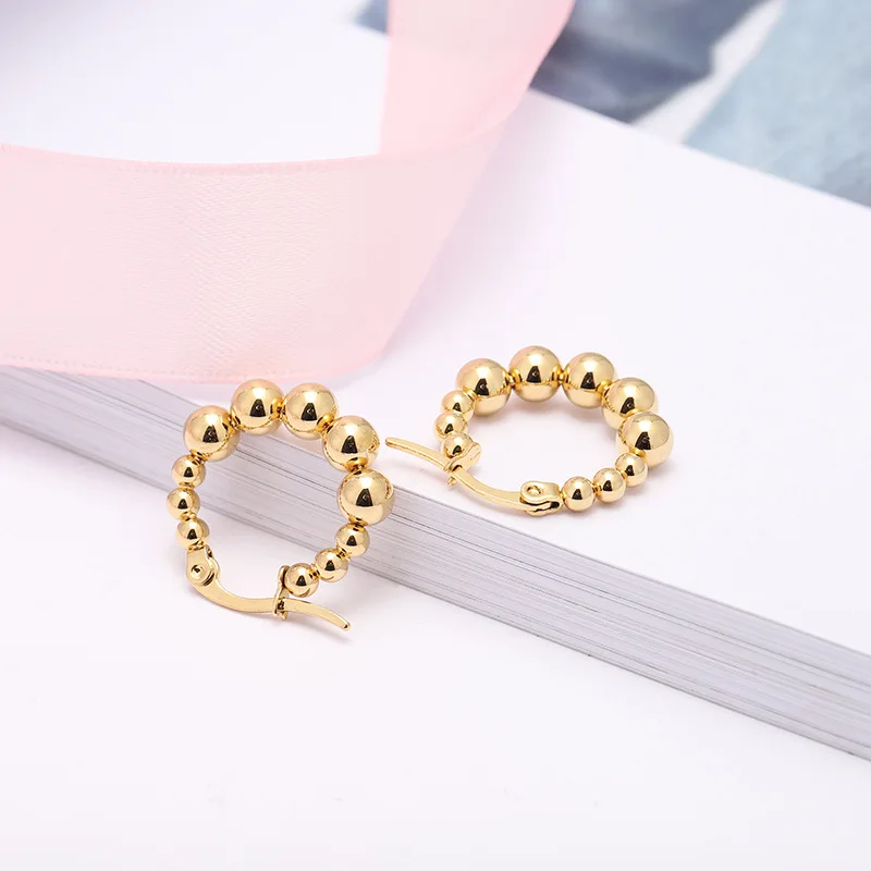

HongTong Aretes Fashion Jewelry Round Steel Ball Earrings Creative Women's Jewely Factory Direct Sales Cute Gold Plated Earings, Picture
