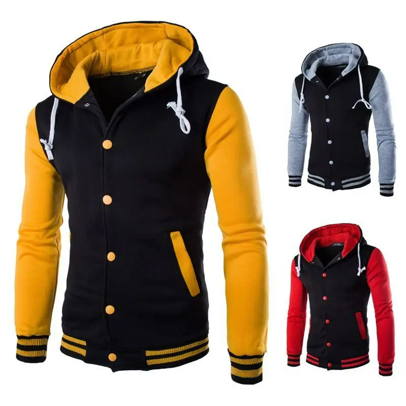 

New Hooded Baseball Shirt Plus size Men's fleece hoodie jacket Slim-Fit Cardigan Brushed Sweater