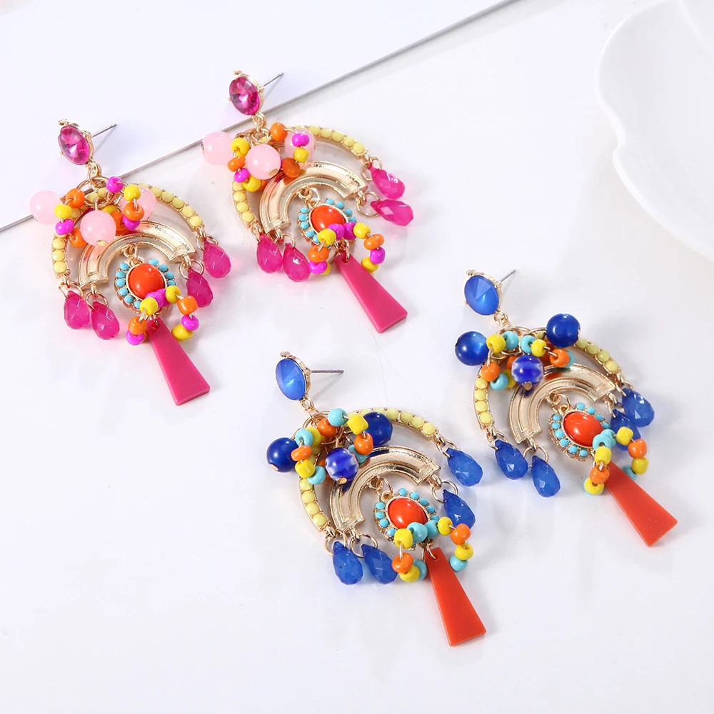 

Kaimei Korean Long Elegant Jewelry Pendientes New Design Bohemia Style Blue/Rose Red Resin Beads Pendants Earrings For Women, Many colors fyi