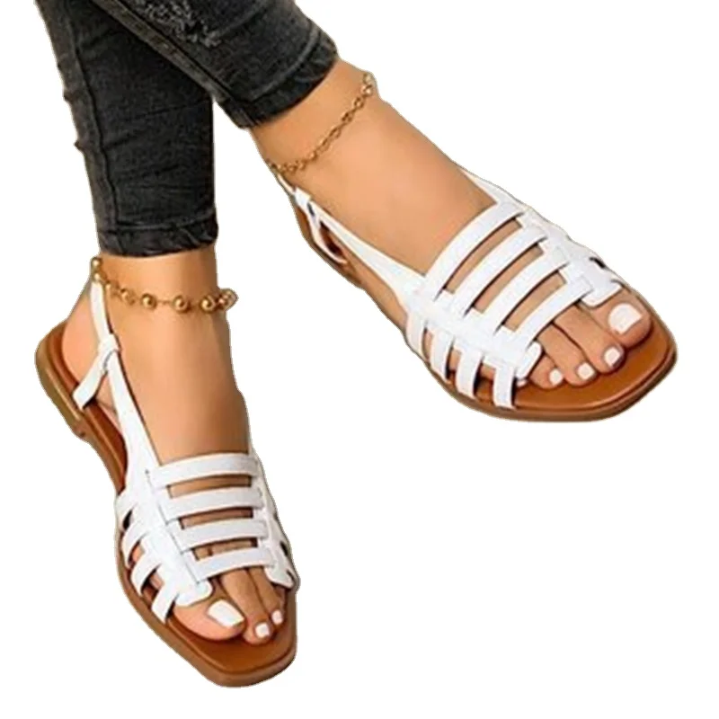 

Flat Sandals Summer Hollow Out Roman Sandals Gladiator Open Toe Casual Beach Ladies Shoes Outdoor Sandalias