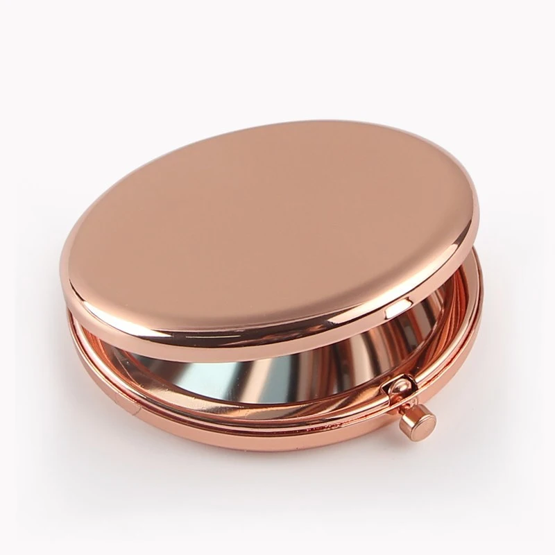 

Travel Round Foldable Portable Makeup Mirror Gold Plated Double Side Metal Pocket Mirror, As the picture shows