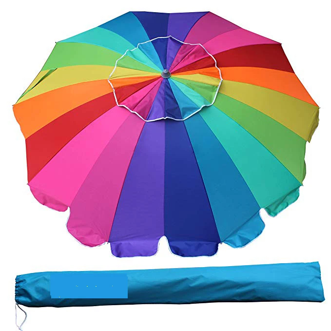 7.5ft 20 Panels Vented Rainbow Beach Umbrella With Tilt And Telescoping ...