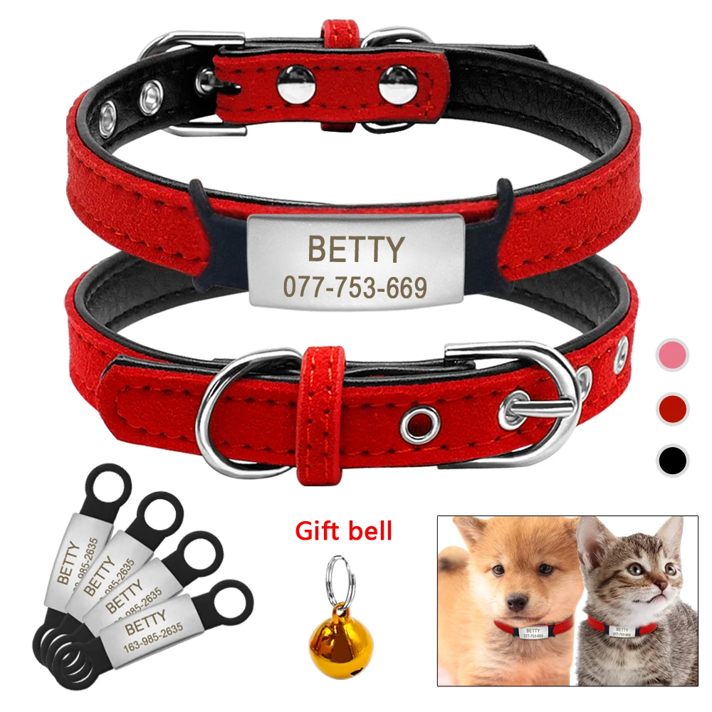 

Soft Cat Collar and Tag Set Cat Dog Collars Personalized Padded ID Collars Puppy Pet For Small Medium Cats Free Bell XXS