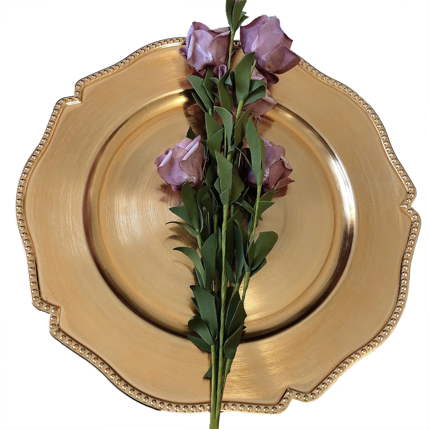 

Elegant Gold Silver Round Platic Charger Plates for Weddings, Gold silver rose gold blakc etc