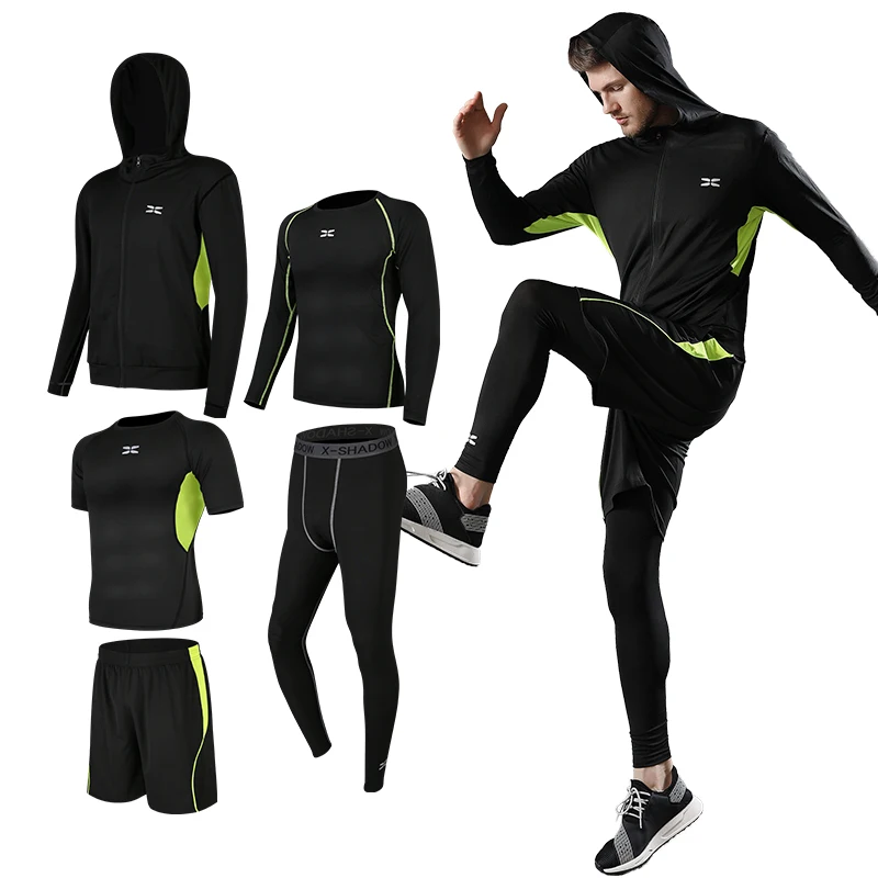 

Wholesale Cheap Workout Clothes Training Men Run 5-piece Fitness Suit, 6 colors