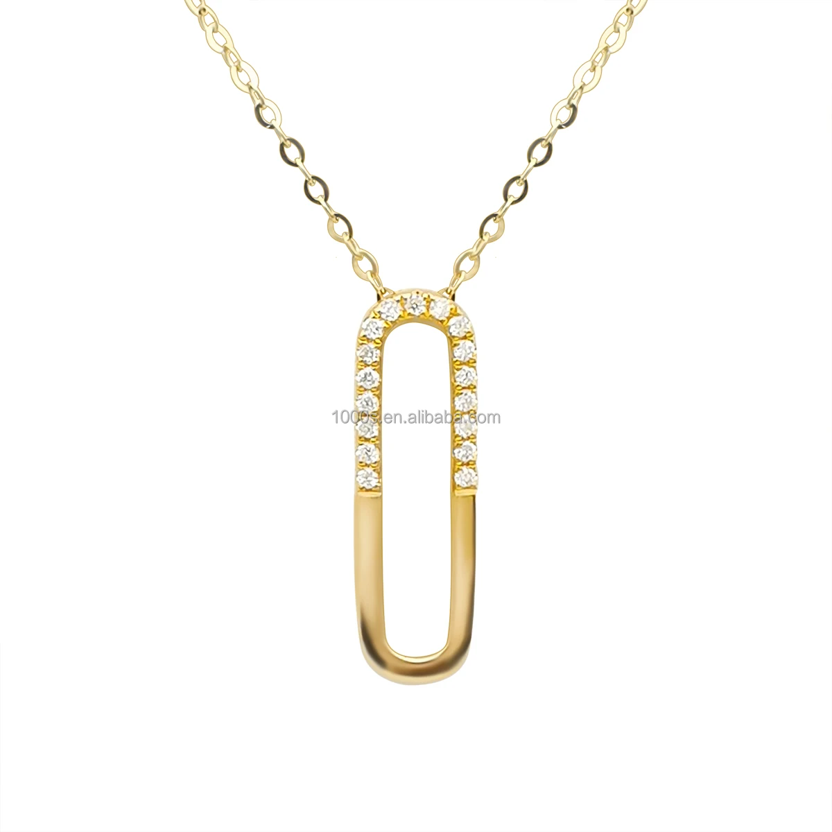 

Trendy 18K Solid Gold with Natural Diamond Clip Paper Shape Pendant Necklace Simple Design for Women Gift