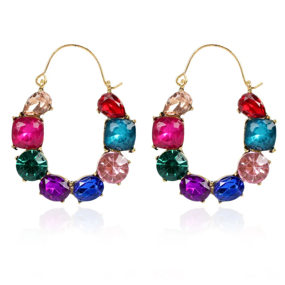 

Personalized Retro Irregular Rhinestone Hook Earring Colored Crystal Hoop Earring