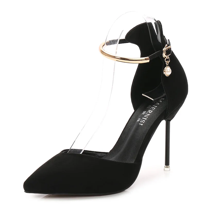 

Dropshipping shoes latest design elegant Metal pearl buckles ladies pumps pointed shoes high thin heels