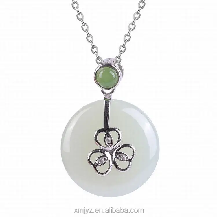 

Certified S925 Silver Inlaid Natural Hetian Jade Pendant Donuts Necklace