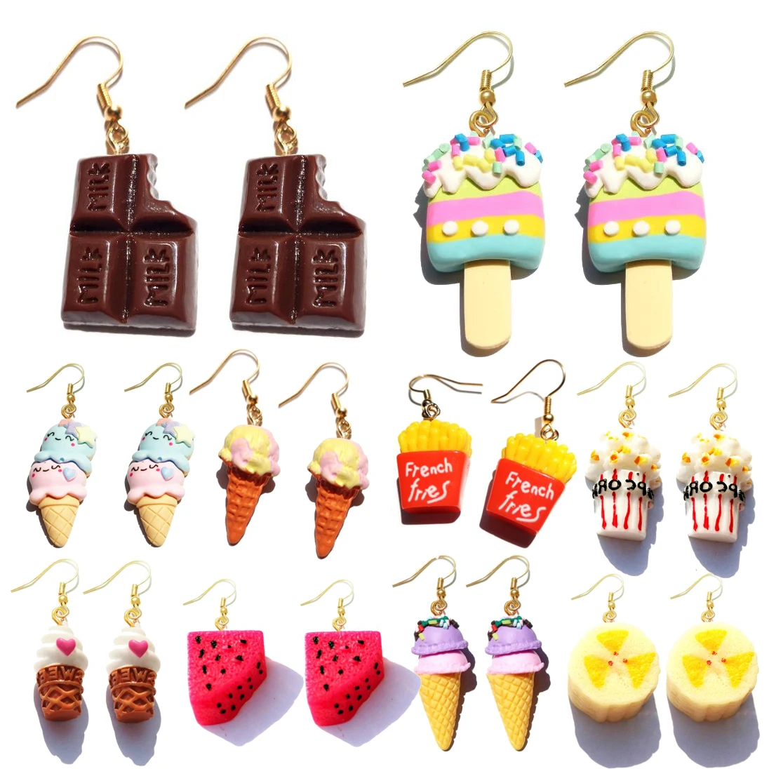 

Earring For Women Resin Drop Cute Girls Gift Eardrop Eardrop Popcorn Chocolate Fries Ice Cream Funny Earhook