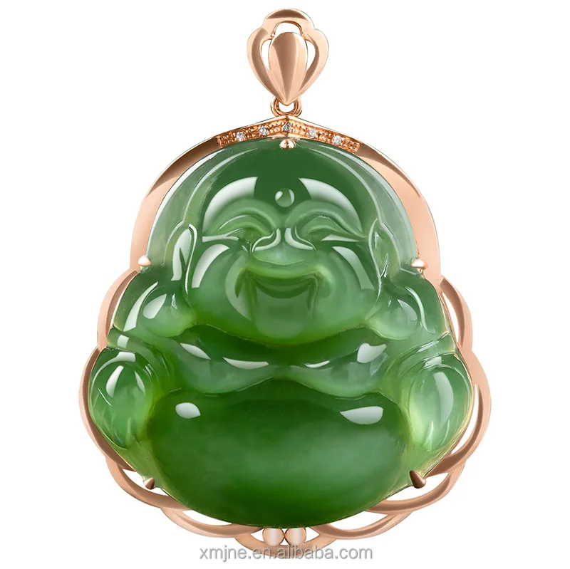 

Certified Grade A Cat Eye Spinach Green Hetian Jade Green Jade Buddha Pendant 18K Rose Gold Pendant Natural Men And Women