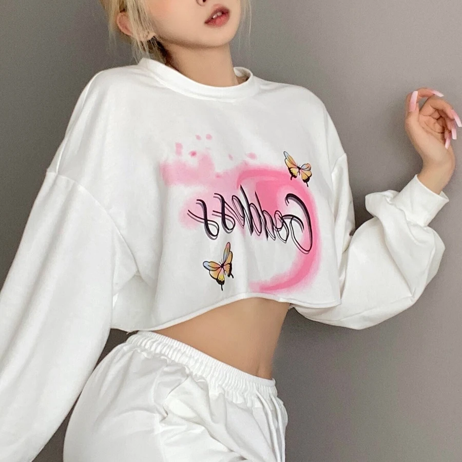

Nibber K21L00117 Tie-dye Printed Cotton Womens T-shirt Long Sleeved Casual Loose O Neck Knit Female Top Factory Wholesale Custom