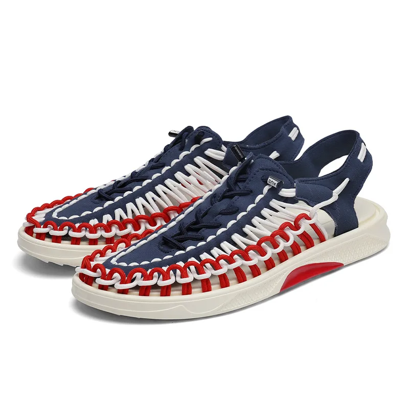 

2020 summer casual new outdoor roman hand-woven sandals shoes trend men's cowhide hollow beach sandals