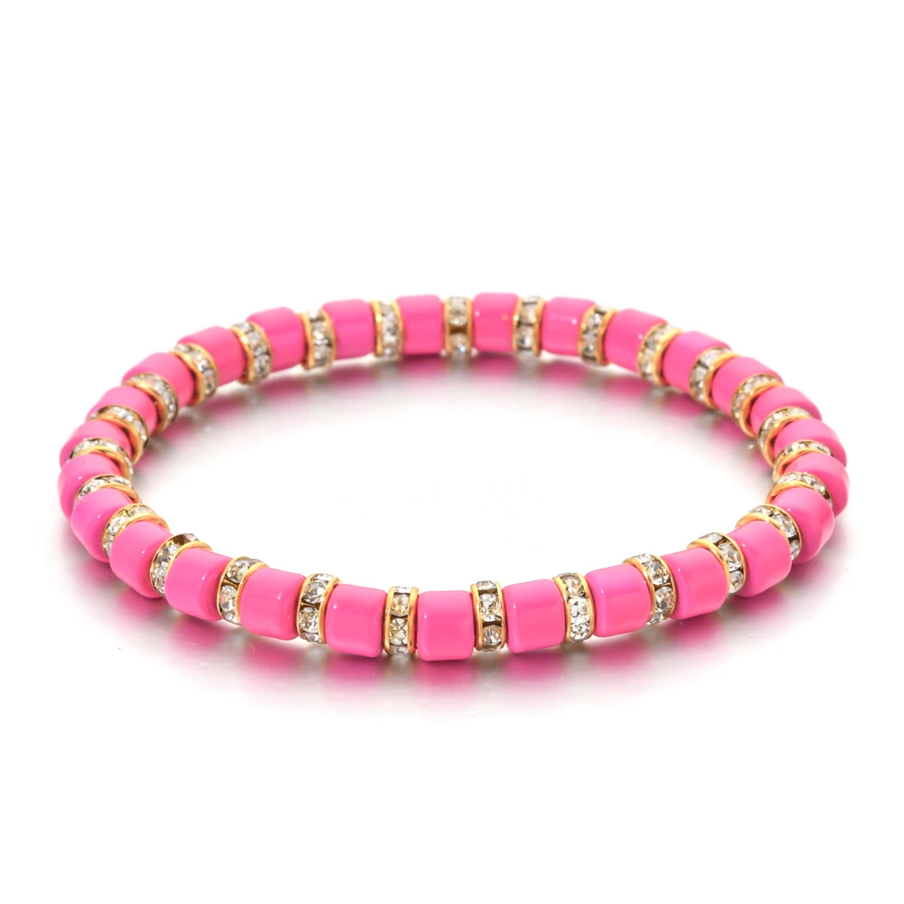 

Hot Pink Pulsera Mexican Fashion Simple Jewellery Crystal Minimalism Bracelet Women Beads Bracelets