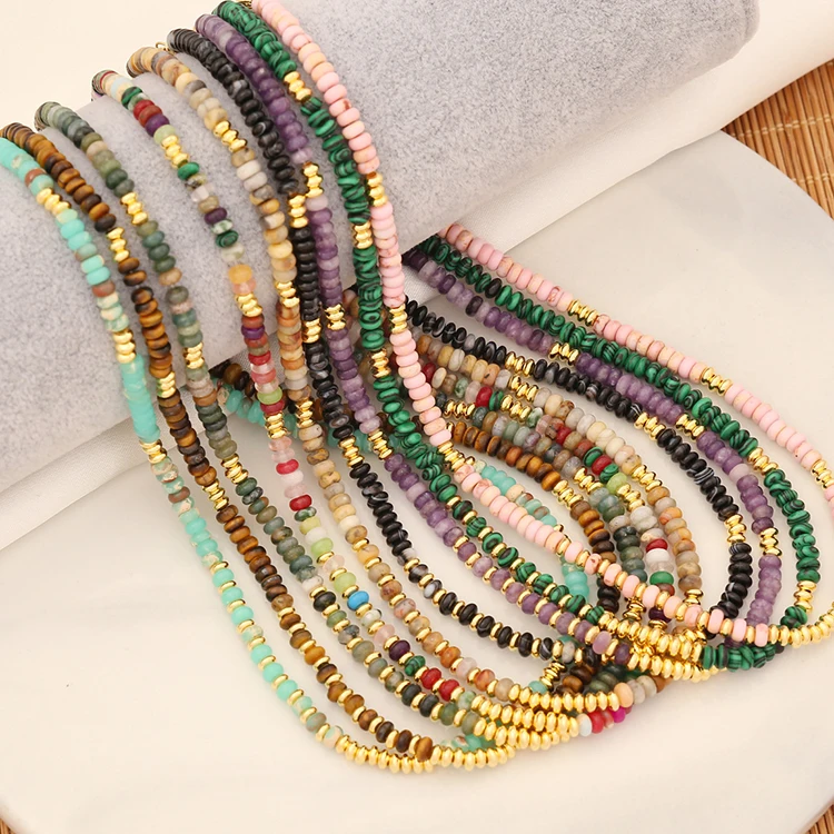 

Y088 New Design PVD 18k Gold Plated Necklace Jewelry for Women 4mm Colorful Abacus Beaded Natural Stone Clavicle Chain Necklaces