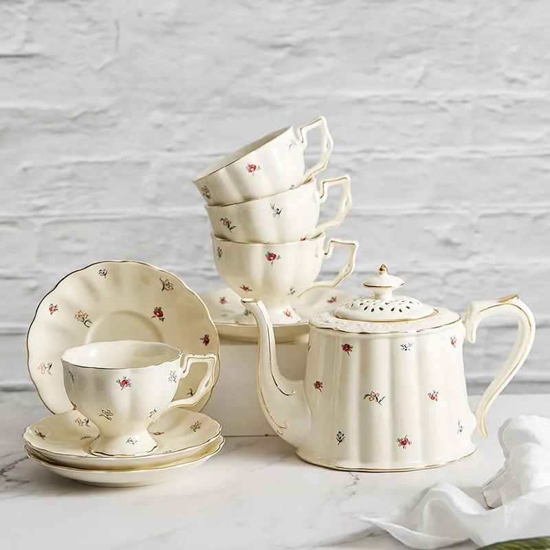 

European Style Coffee Cup set With High-end Creative Ceramic Coffee Cup And Saucer Set Afternoon Tea Cup with teapot, As picure or customized