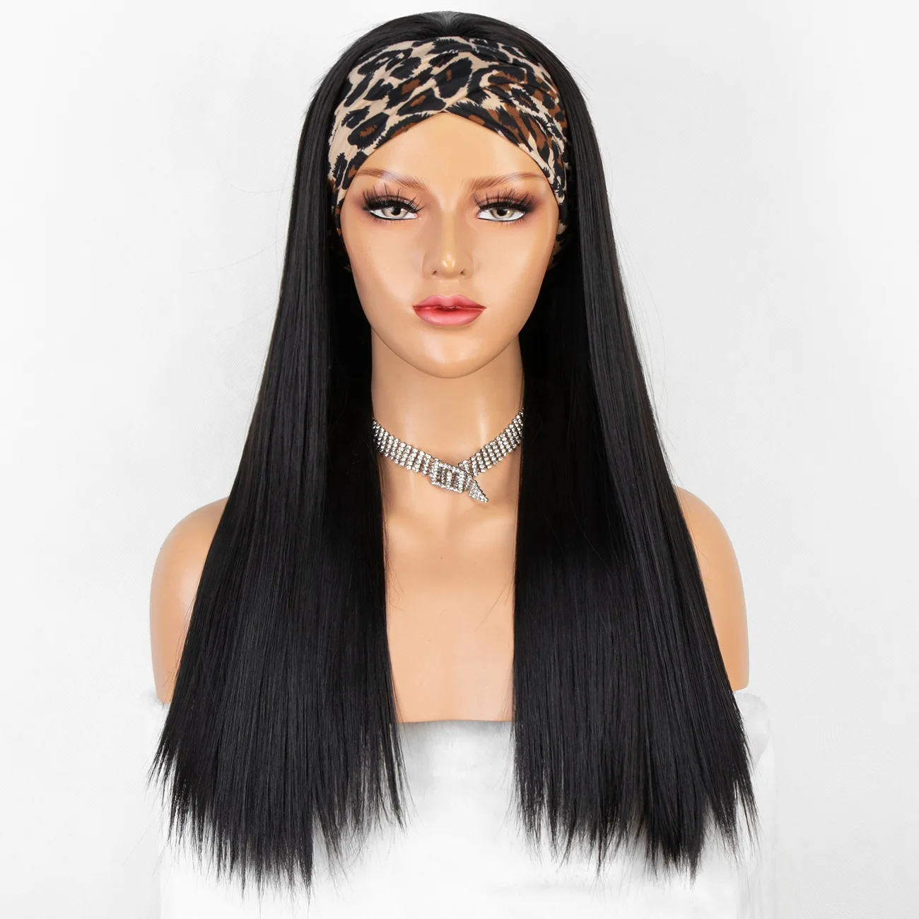 

Aliblisswig Natural Looking Long Wavy Dark Brown Heat Resistant Headwraps Wigs High Density Glueless Synthetic Headband Wig, Black