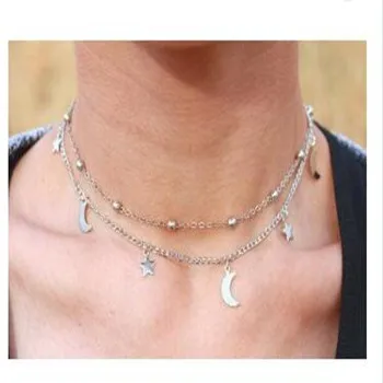 

Brand New Sexy Star Moon Double-Layer Drop Pendant Necklace Jewelry