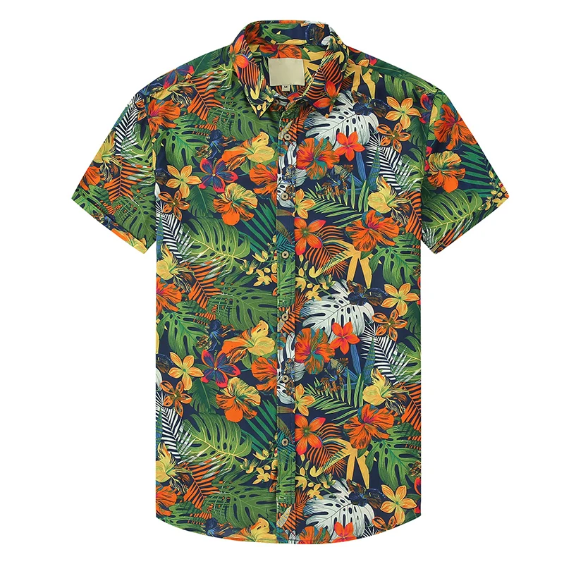 

Fashion Soft Fabric Hawaiian Custom Logo Printed Floral Shirts For Men