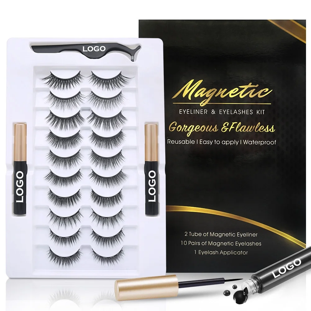 

10 Pairs Magnetic Natural Eyelash with Eyeliner Eyelash Vendor Customized Boxes Packaging Wholesale