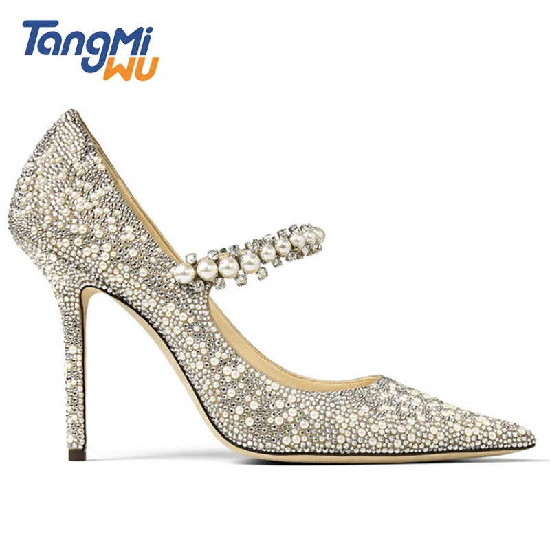 

TWM 2020 new arrivals women's sandals pumps Fashion stiletto Sexy high heels wedding shoes for bride pearl beaded sandals women