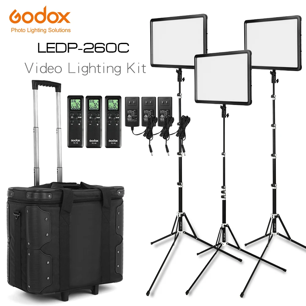 

inlighttech Godox LED Light Kit 3x LEDP-260C 3300-5600K Video Light + Light Stand + Roller Carry Bag Video Studio, Other