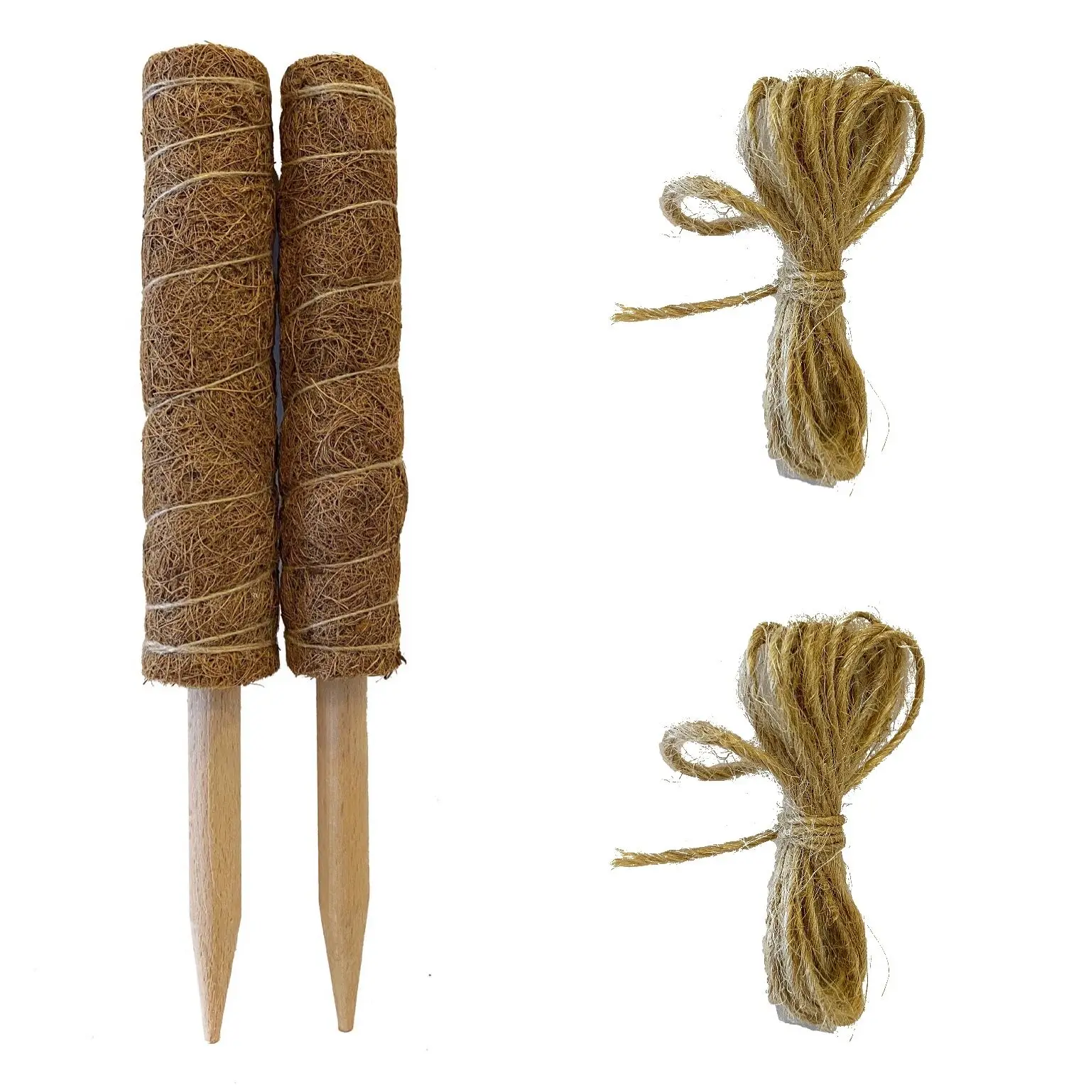 

Two pack Set Coir Totem Moss Pole 16 inch for Plant Support with Natural Jute Rope Plant Tie, Natural brown