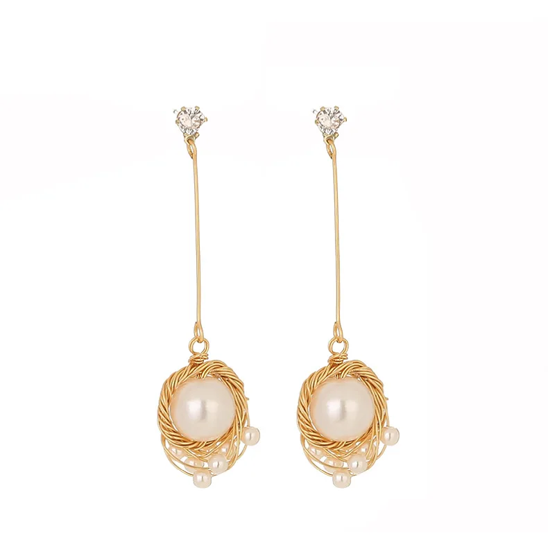 

Handmade Baroque Pearl Earring Wired Winding Gold Plated Drop Dangle Zircon 925 Silver Stud Earrings Women Jewelry