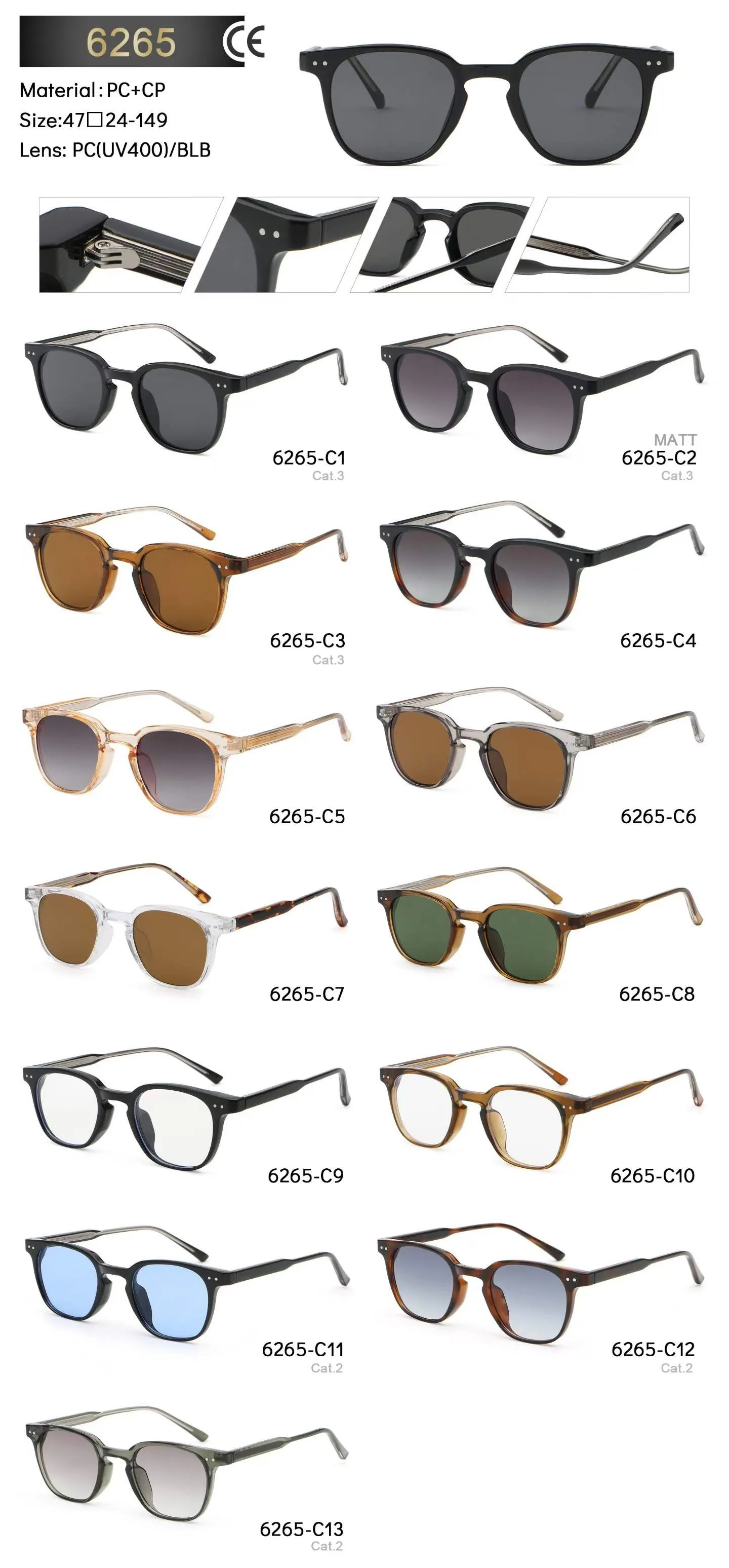 6265 retro round sunglasses with keyhole bridge in 13 color variations