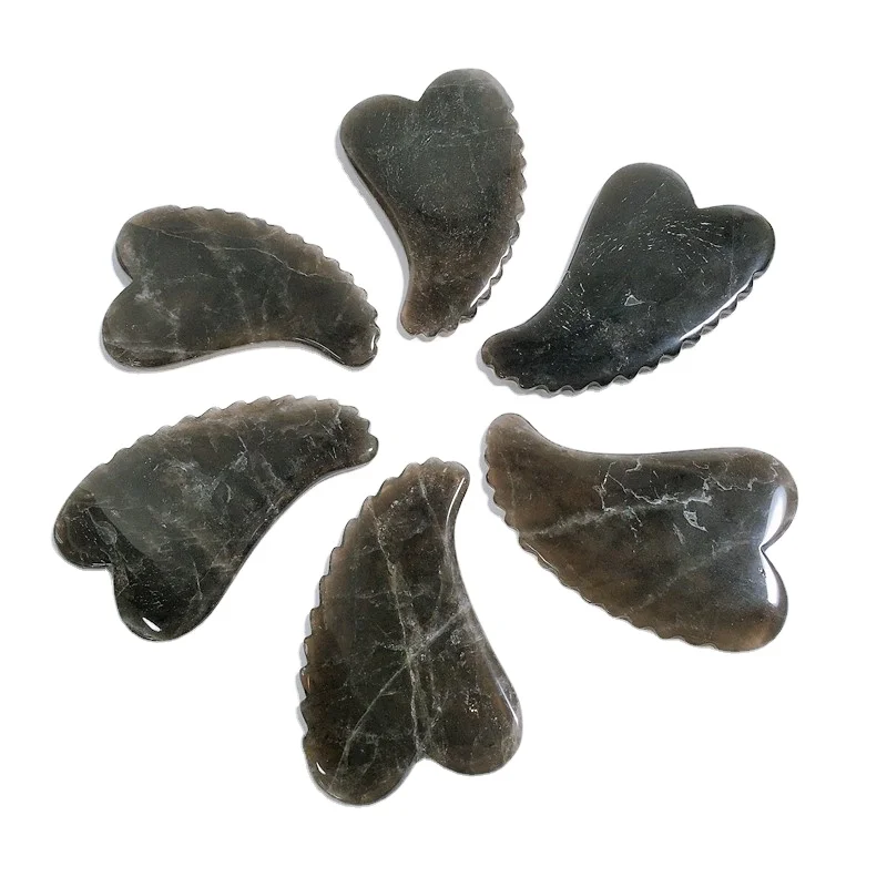 

Natural jade smoky quartz board for facial skincare smooth edge spiky heart gua sha scraping massage tool