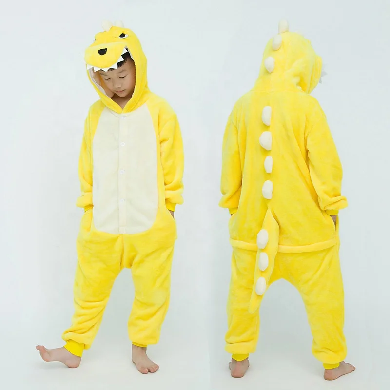 

Children autumn and winter yellow dinosaur pajamas Cartoon animal one-piece pajamas