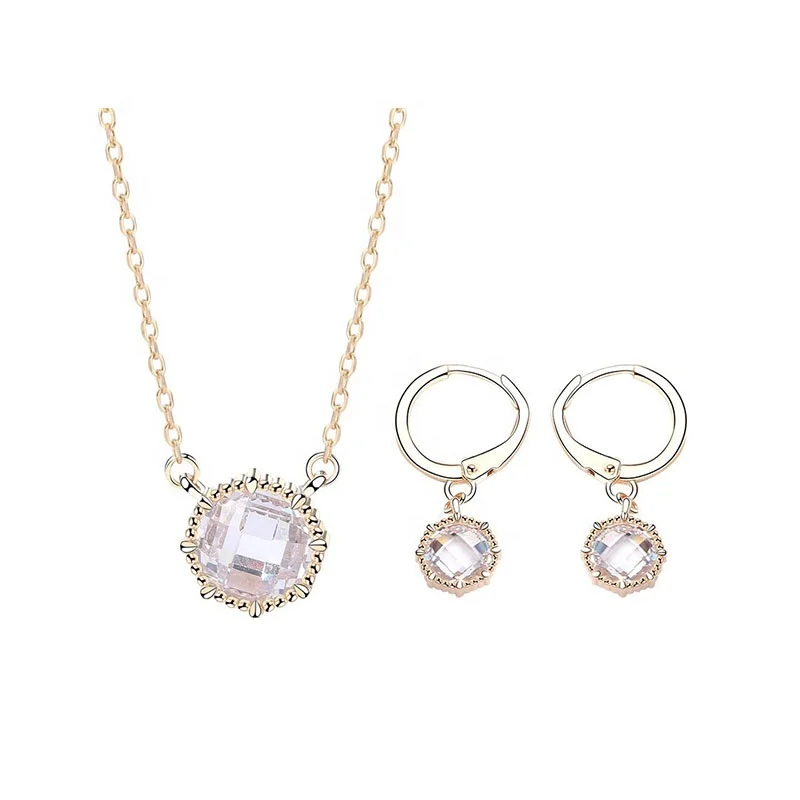 

925 Sterling Silver Jewelry Women Wholesale Jewellery Necklace Earrings Champagne Gold Jewelry Set